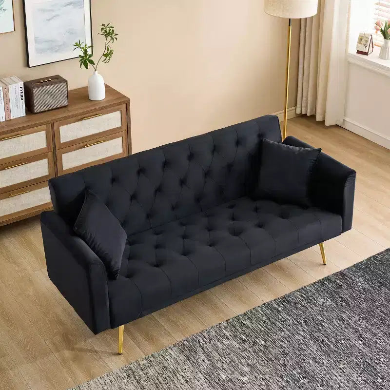 Divano Letto Convertibile Tufted in Stile Americano con Schienale Regolabile, Divano Letto Rivestito in Velluto per Soggiorno, Appartamento