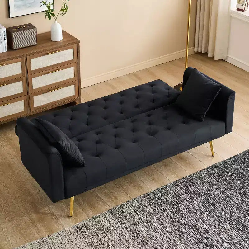 Divano Letto Convertibile Tufted in Stile Americano con Schienale Regolabile, Divano Letto Rivestito in Velluto per Soggiorno, Appartamento