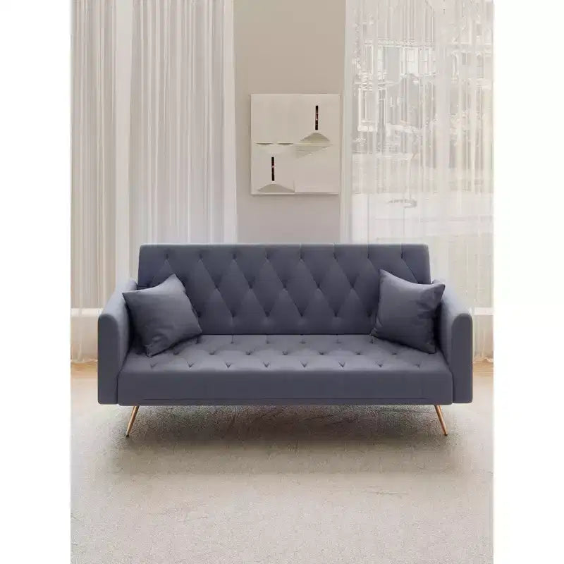 Divano Letto Convertibile Tufted in Stile Americano con Schienale Regolabile, Divano Letto Rivestito in Velluto per Soggiorno, Appartamento
