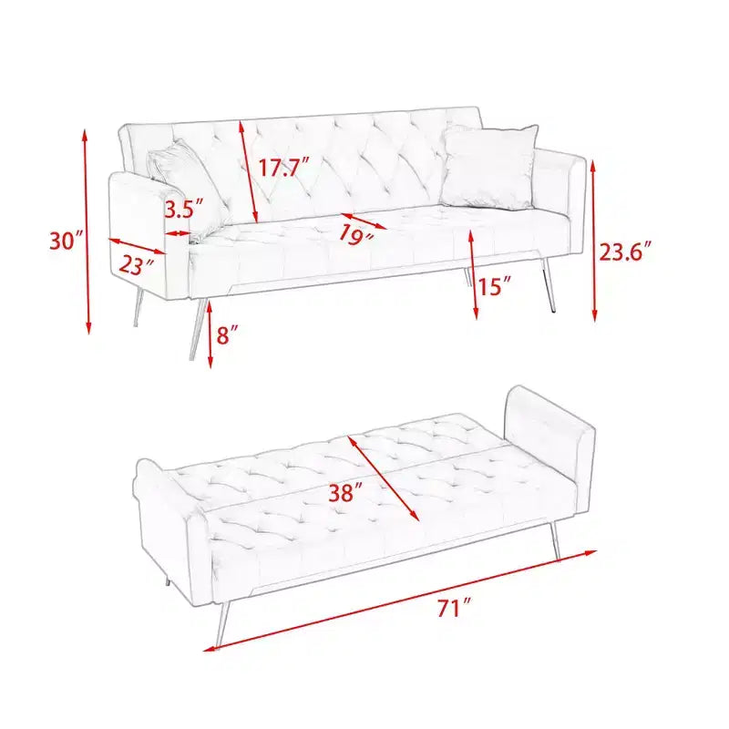 Divano Letto Convertibile Tufted in Stile Americano con Schienale Regolabile, Divano Letto Rivestito in Velluto per Soggiorno, Appartamento