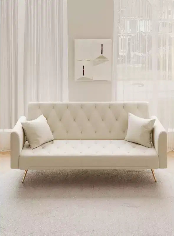 Divano Letto Convertibile Tufted in Stile Americano con Schienale Regolabile, Divano Letto Rivestito in Velluto per Soggiorno, Appartamento