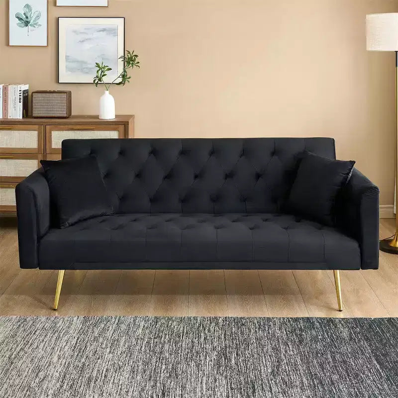Divano Letto Convertibile Tufted in Stile Americano con Schienale Regolabile, Divano Letto Rivestito in Velluto per Soggiorno, Appartamento