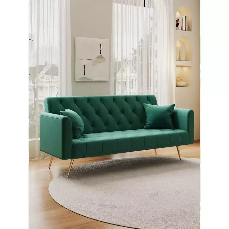 Divano Letto Convertibile Tufted in Stile Americano con Schienale Regolabile, Divano Letto Rivestito in Velluto per Soggiorno, Appartamento