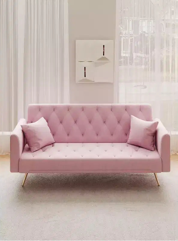 Okak American Style Button Tufted Convertible Sofa Bed with Adjustable Back,Velvet Upholstered Sleeper Couch for Living Room,Apartment