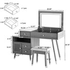 Toeletta da trucco 3-IN-1 con specchio a scomparsa e armadietto regolabile, Tavolo da trucco con sgabello imbottito, Tavolo da toeletta per camera da letto, Bianco