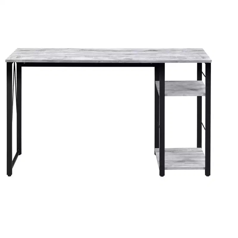 Scrivania in Rovere Invecchiato, Tavolo da Scrittura con Ripiani a 2 Livelli, Base Aperta in Metallo, Scrivania Rettangolare per Ufficio Domestico, Camera da Letto