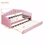 Divano letto singolo imbottito con letto estraibile e stazione di ricarica USB, daybed in velluto per camera da letto, rosa