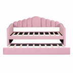 Divano letto singolo imbottito con letto estraibile e stazione di ricarica USB, daybed in velluto per camera da letto, rosa