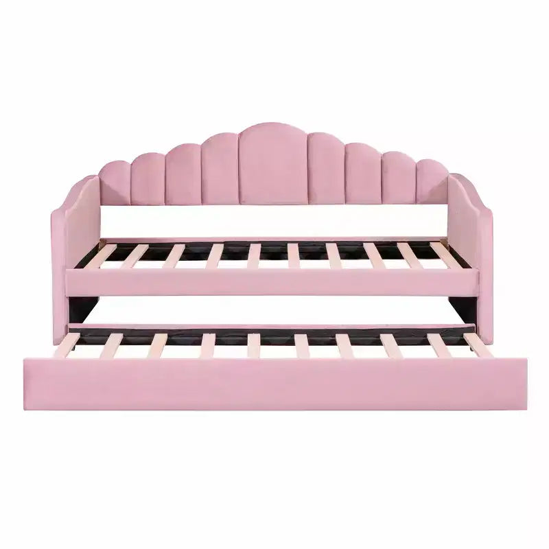 Divano letto singolo imbottito con letto estraibile e stazione di ricarica USB, daybed in velluto per camera da letto, rosa