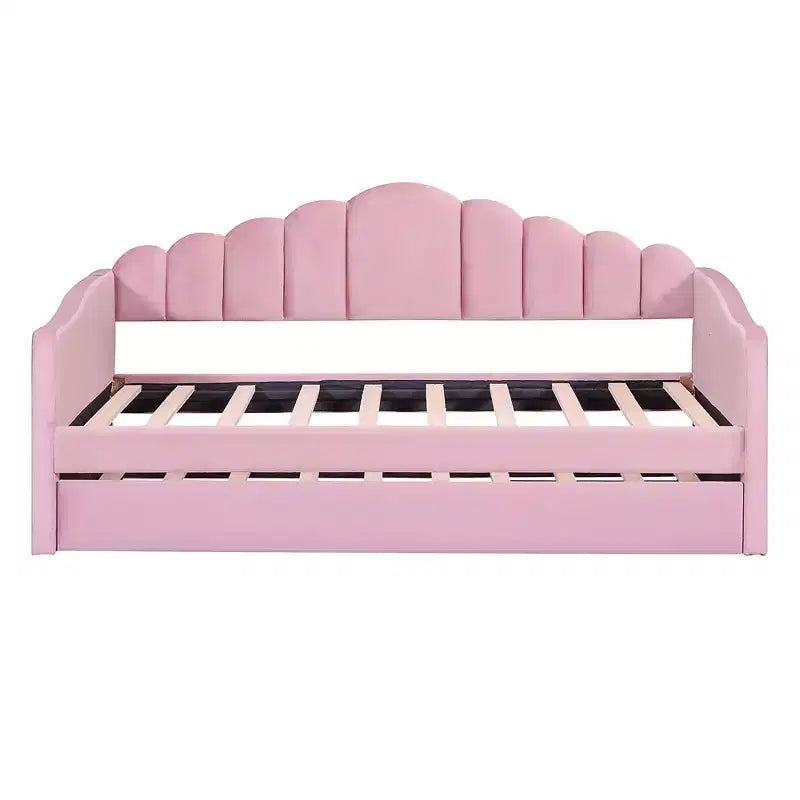 Divano letto singolo imbottito con letto estraibile e stazione di ricarica USB, daybed in velluto per camera da letto, rosa