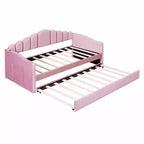 Divano letto singolo imbottito con letto estraibile e stazione di ricarica USB, daybed in velluto per camera da letto, rosa