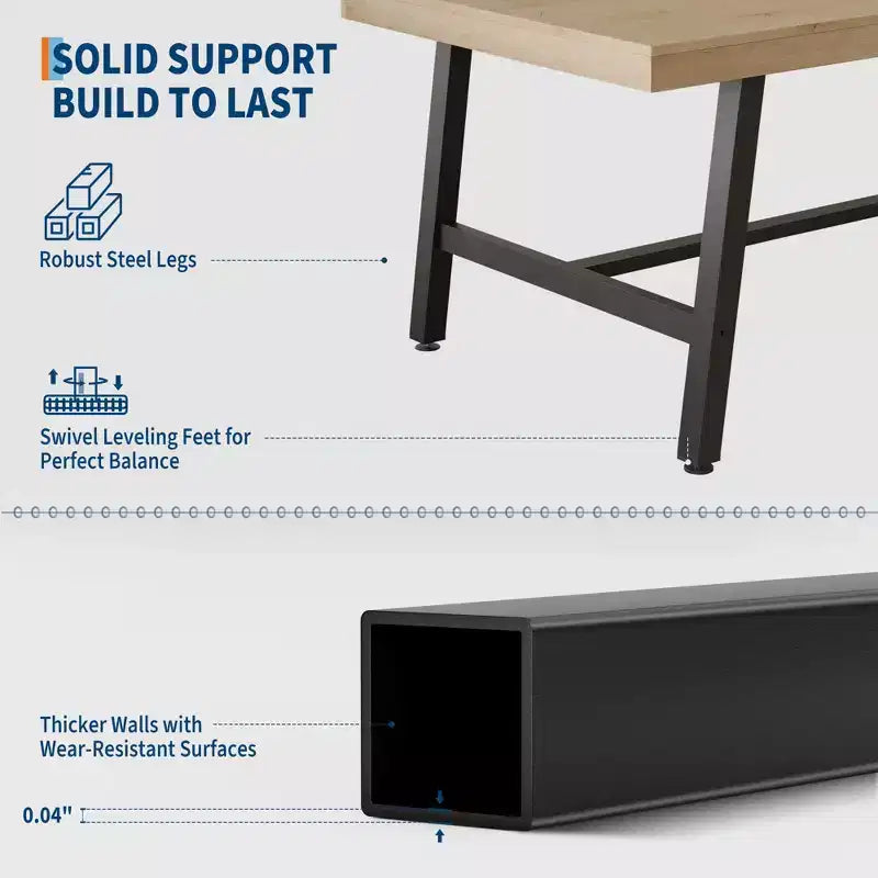 Tavolo da Pranzo Industriale, Tavolo da Cucina Rettangolare per 4-6 Persone, Design Rustico in Legno e Metallo