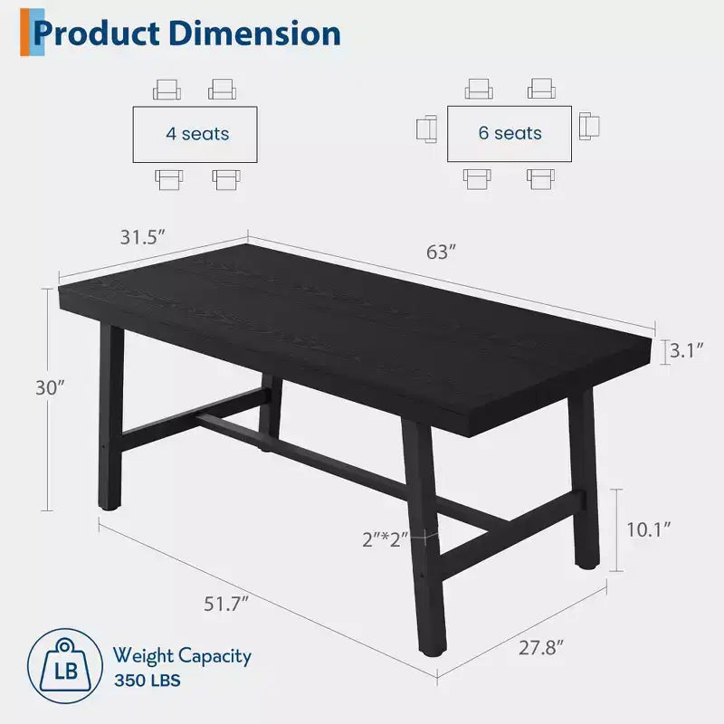 Tavolo da Pranzo Industriale, Tavolo da Cucina Rettangolare per 4-6 Persone, Design Rustico in Legno e Metallo