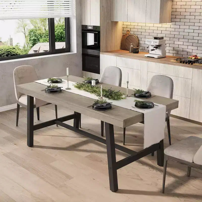 Tavolo da Pranzo Industriale, Tavolo da Cucina Rettangolare per 4-6 Persone, Design Rustico in Legno e Metallo