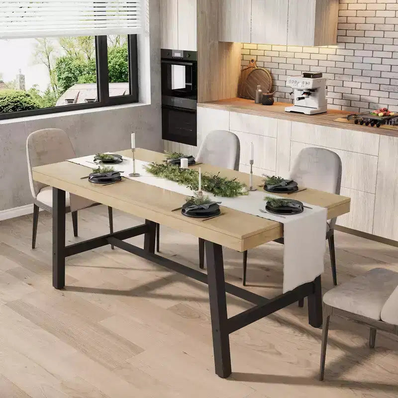 Tavolo da Pranzo Industriale, Tavolo da Cucina Rettangolare per 4-6 Persone, Design Rustico in Legno e Metallo