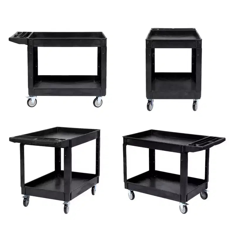 Carrello di servizio a 2 ripiani 45x25 con ruote, capacità 550 libbre, carrello con ripiani bordati