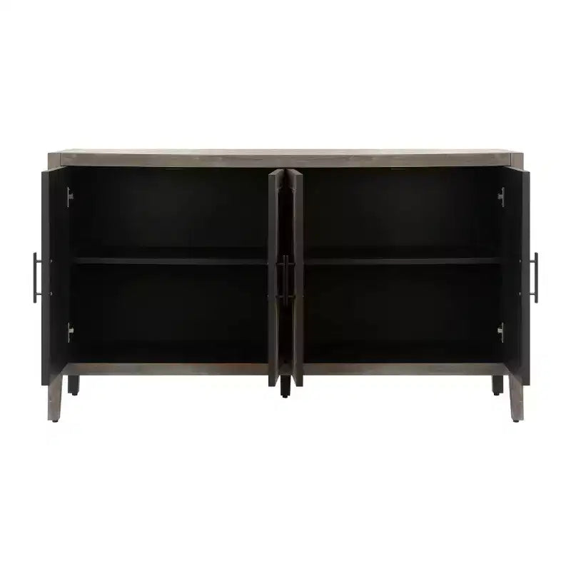 Credenza a buffet moderna in stile rustico da 152 cm, mobile contenitore con motivo geometrico a 4 ante e ripiani regolabili