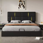 Letto a piattaforma imbottito in pelle PU Queen Size con sistema di sollevamento idraulico, struttura letto in legno con contenitore sollevabile e testiera