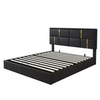 Letto a piattaforma imbottito in pelle PU Queen Size con sistema di sollevamento idraulico, struttura letto in legno con contenitore sollevabile e testiera