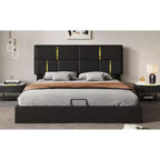 Letto a piattaforma imbottito in pelle PU Queen Size con sistema di sollevamento idraulico, struttura letto in legno con contenitore sollevabile e testiera
