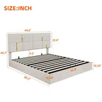 Letto a piattaforma imbottito in pelle PU Queen Size con sistema di sollevamento idraulico, struttura letto in legno con contenitore sollevabile e testiera