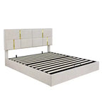 Letto a piattaforma imbottito in pelle PU Queen Size con sistema di sollevamento idraulico, struttura letto in legno con contenitore sollevabile e testiera