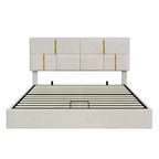 Letto a piattaforma imbottito in pelle PU Queen Size con sistema di sollevamento idraulico, struttura letto in legno con contenitore sollevabile e testiera