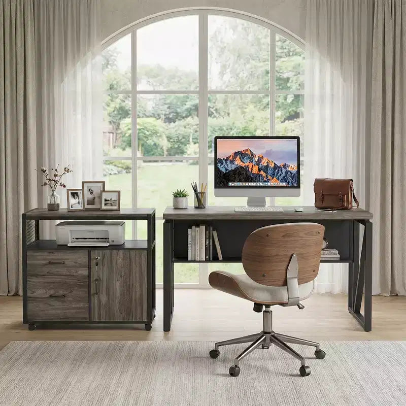 Scrivania per computer da 55", tavolo da ufficio con ripiano inferiore