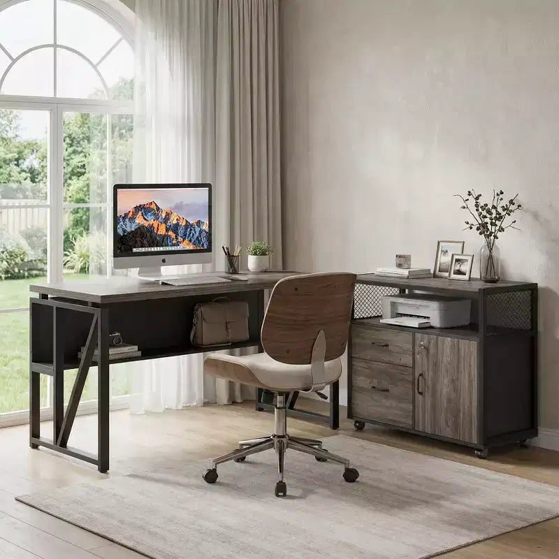 Scrivania per computer da 55", tavolo da ufficio con ripiano inferiore