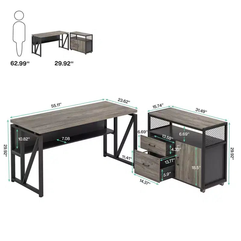 Scrivania per computer da 55", tavolo da ufficio con ripiano inferiore