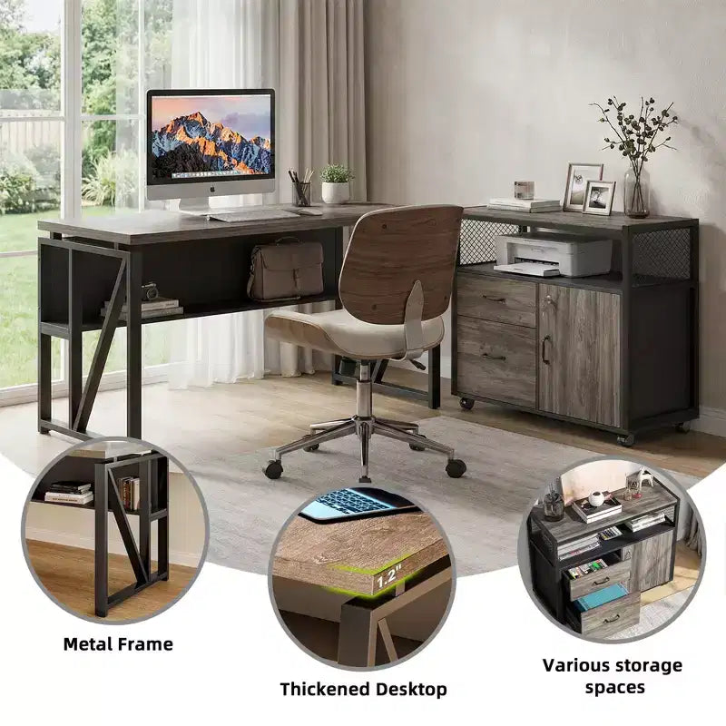Scrivania per computer da 55", tavolo da ufficio con ripiano inferiore