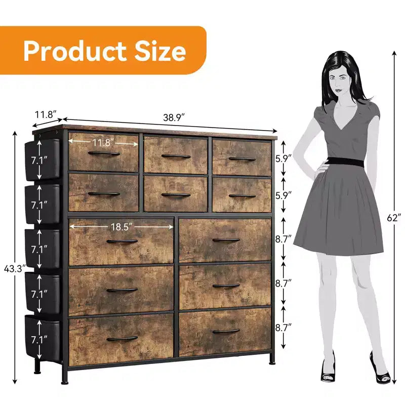 Cassettiera per Camera da Letto con 12 Cassetti, Comò e Cassettiere per Corridoio, Ingresso, Unità Organizer per la Conservazione con Tessuto, Robusto Telaio in Metallo