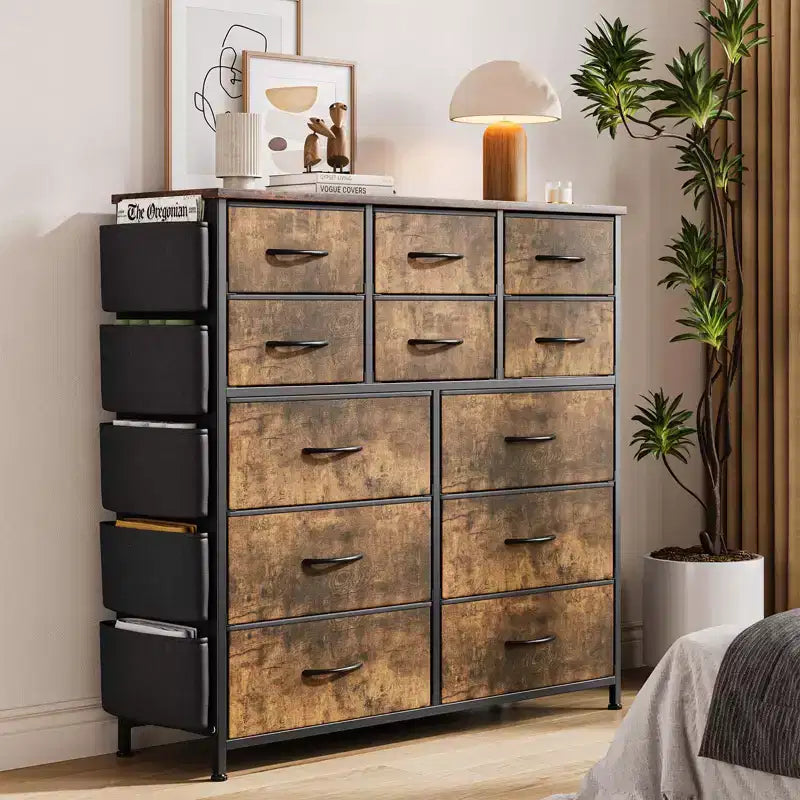 Cassettiera per Camera da Letto con 12 Cassetti, Comò e Cassettiere per Corridoio, Ingresso, Unità Organizer per la Conservazione con Tessuto, Robusto Telaio in Metallo
