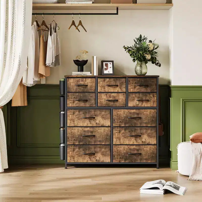 Cassettiera per Camera da Letto con 12 Cassetti, Comò e Cassettiere per Corridoio, Ingresso, Unità Organizer per la Conservazione con Tessuto, Robusto Telaio in Metallo