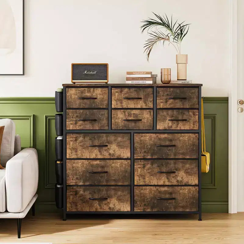 Cassettiera per Camera da Letto con 12 Cassetti, Comò e Cassettiere per Corridoio, Ingresso, Unità Organizer per la Conservazione con Tessuto, Robusto Telaio in Metallo