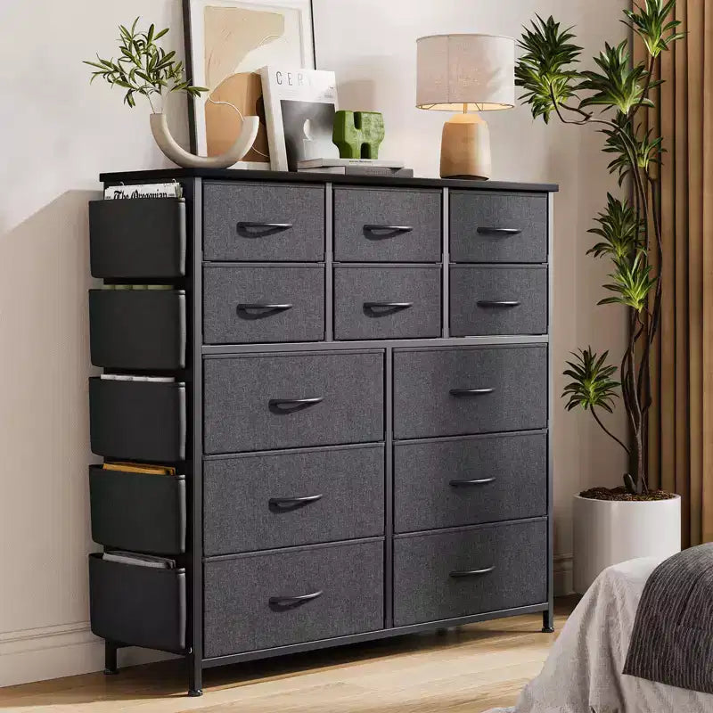 Cassettiera per Camera da Letto con 12 Cassetti, Comò e Cassettiere per Corridoio, Ingresso, Unità Organizer per la Conservazione con Tessuto, Robusto Telaio in Metallo