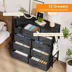 Cassettiera per Camera da Letto con 12 Cassetti, Comò e Cassettiere per Corridoio, Ingresso, Unità Organizer per la Conservazione con Tessuto, Robusto Telaio in Metallo
