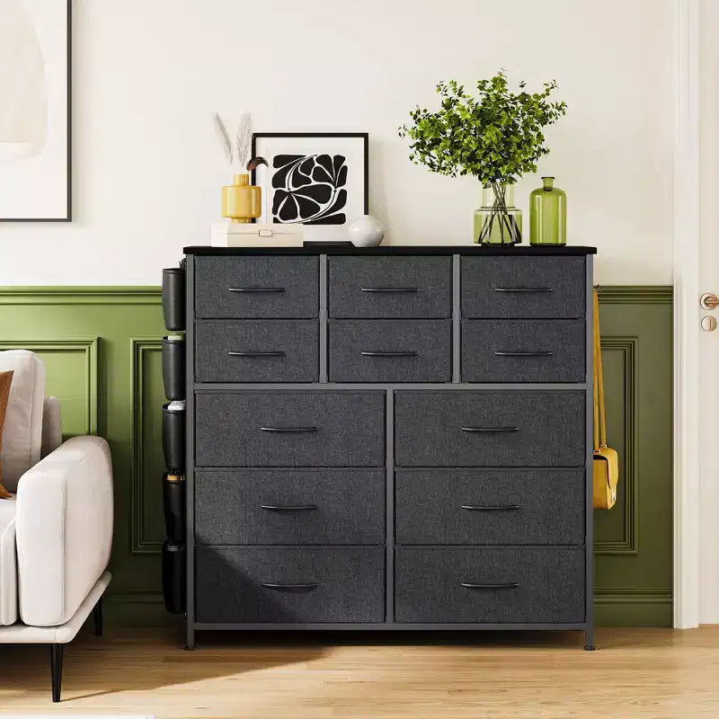 Cassettiera per Camera da Letto con 12 Cassetti, Comò e Cassettiere per Corridoio, Ingresso, Unità Organizer per la Conservazione con Tessuto, Robusto Telaio in Metallo