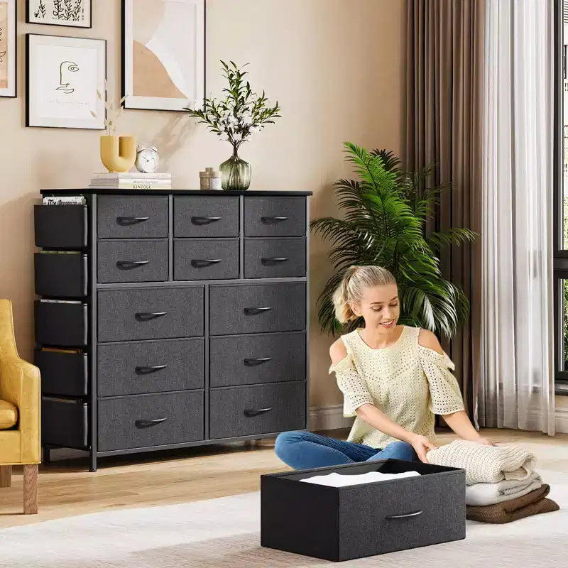 Cassettiera per Camera da Letto con 12 Cassetti, Comò e Cassettiere per Corridoio, Ingresso, Unità Organizer per la Conservazione con Tessuto, Robusto Telaio in Metallo