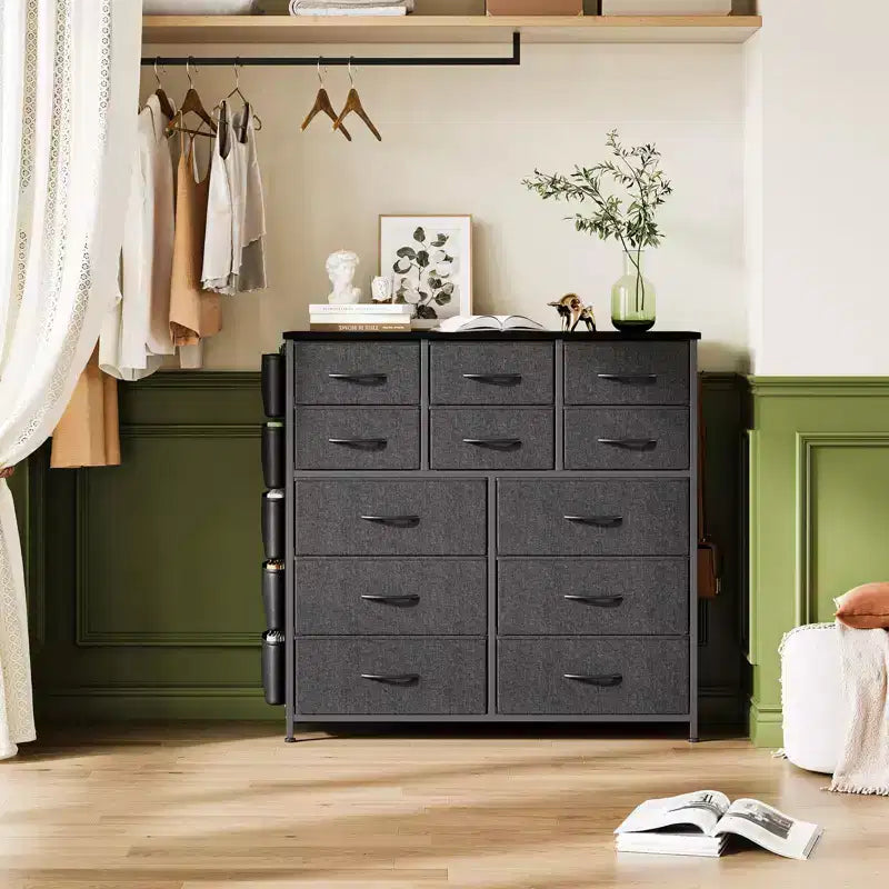 Cassettiera per Camera da Letto con 12 Cassetti, Comò e Cassettiere per Corridoio, Ingresso, Unità Organizer per la Conservazione con Tessuto, Robusto Telaio in Metallo