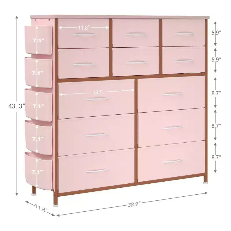 Cassettiera per Camera da Letto con 12 Cassetti, Comò e Cassettiere per Corridoio, Ingresso, Unità Organizer per la Conservazione con Tessuto, Robusto Telaio in Metallo