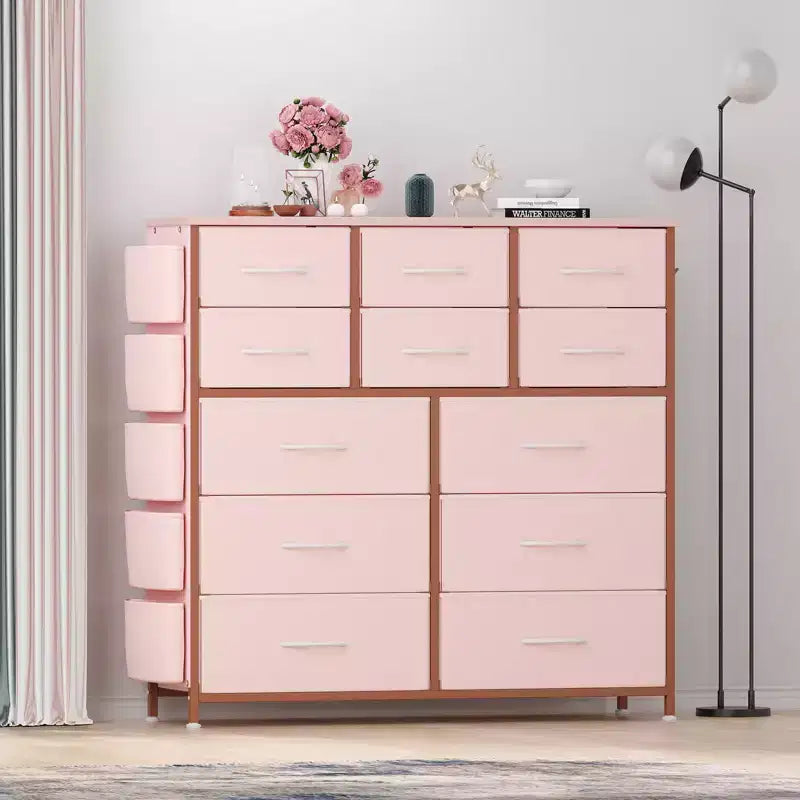 Cassettiera per Camera da Letto con 12 Cassetti, Comò e Cassettiere per Corridoio, Ingresso, Unità Organizer per la Conservazione con Tessuto, Robusto Telaio in Metallo
