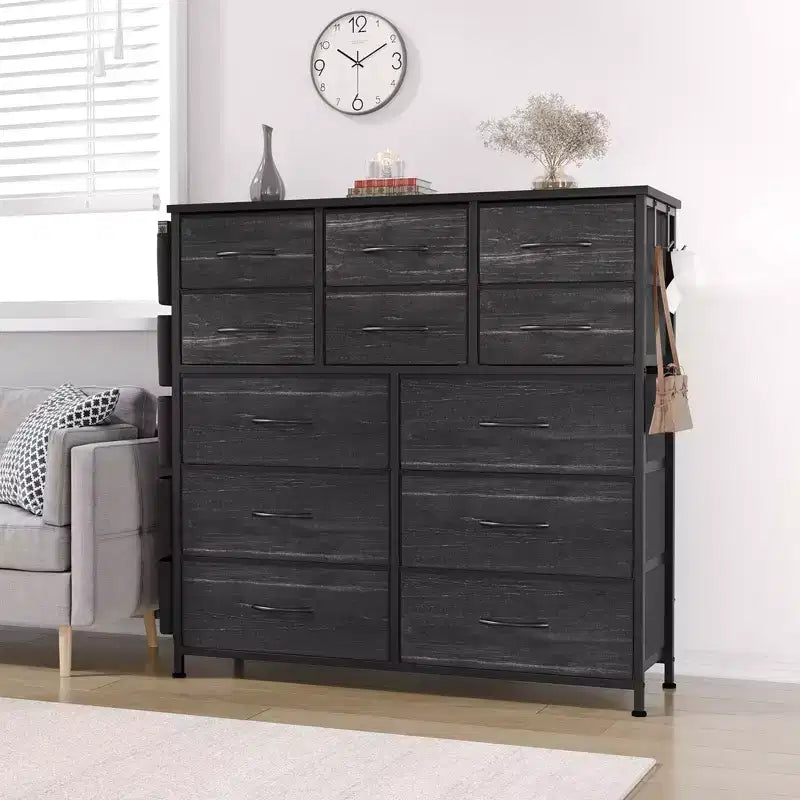 Cassettiera per Camera da Letto con 12 Cassetti, Comò e Cassettiere per Corridoio, Ingresso, Unità Organizer per la Conservazione con Tessuto, Robusto Telaio in Metallo