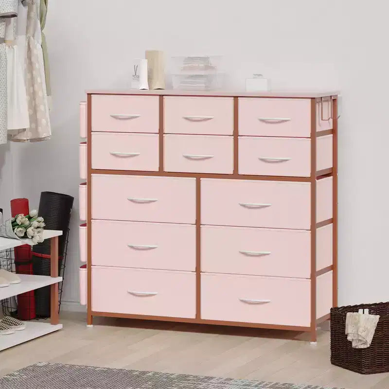 Cassettiera per Camera da Letto con 12 Cassetti, Comò e Cassettiere per Corridoio, Ingresso, Unità Organizer per la Conservazione con Tessuto, Robusto Telaio in Metallo