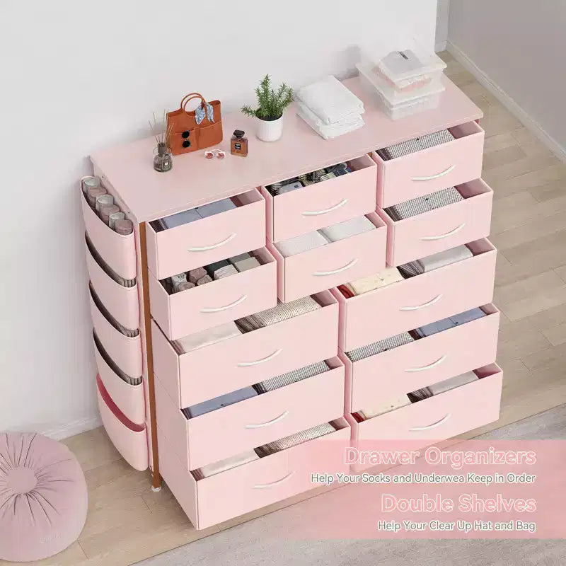 Cassettiera per Camera da Letto con 12 Cassetti, Comò e Cassettiere per Corridoio, Ingresso, Unità Organizer per la Conservazione con Tessuto, Robusto Telaio in Metallo