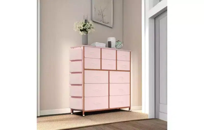 Cassettiera per Camera da Letto con 12 Cassetti, Comò e Cassettiere per Corridoio, Ingresso, Unità Organizer per la Conservazione con Tessuto, Robusto Telaio in Metallo