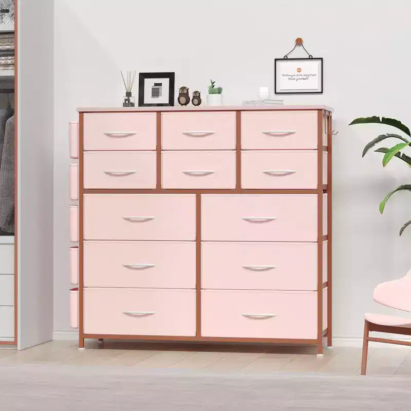 Cassettiera per Camera da Letto con 12 Cassetti, Comò e Cassettiere per Corridoio, Ingresso, Unità Organizer per la Conservazione con Tessuto, Robusto Telaio in Metallo