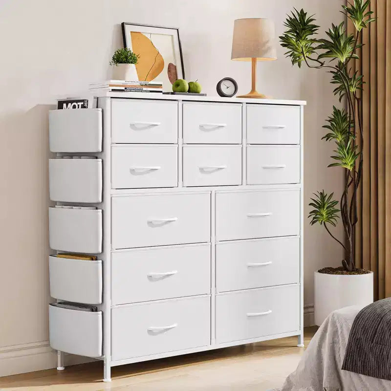 Cassettiera per Camera da Letto con 12 Cassetti, Comò e Cassettiere per Corridoio, Ingresso, Unità Organizer per la Conservazione con Tessuto, Robusto Telaio in Metallo