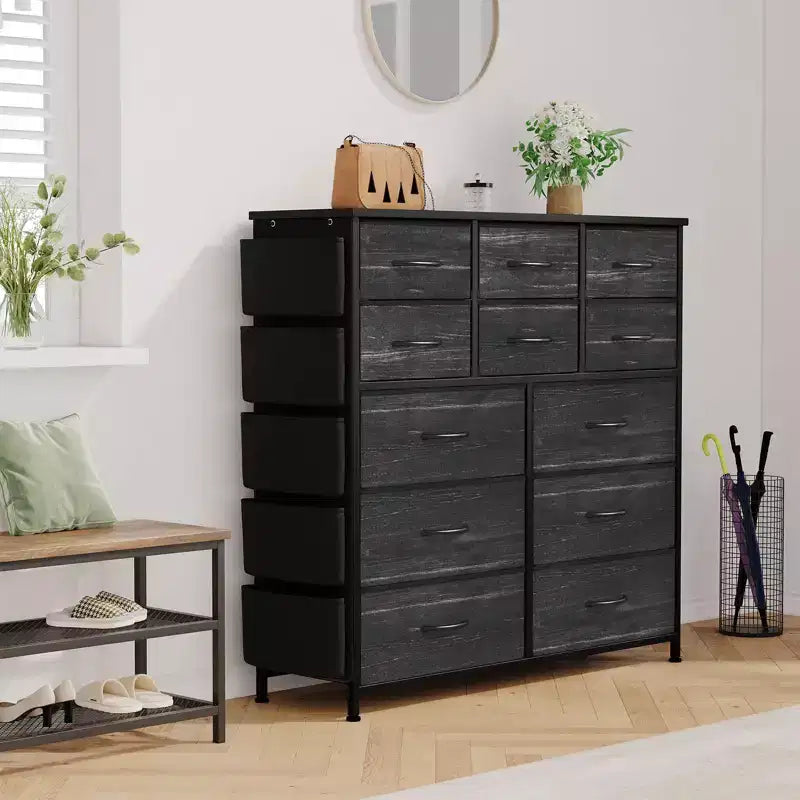 Cassettiera per Camera da Letto con 12 Cassetti, Comò e Cassettiere per Corridoio, Ingresso, Unità Organizer per la Conservazione con Tessuto, Robusto Telaio in Metallo