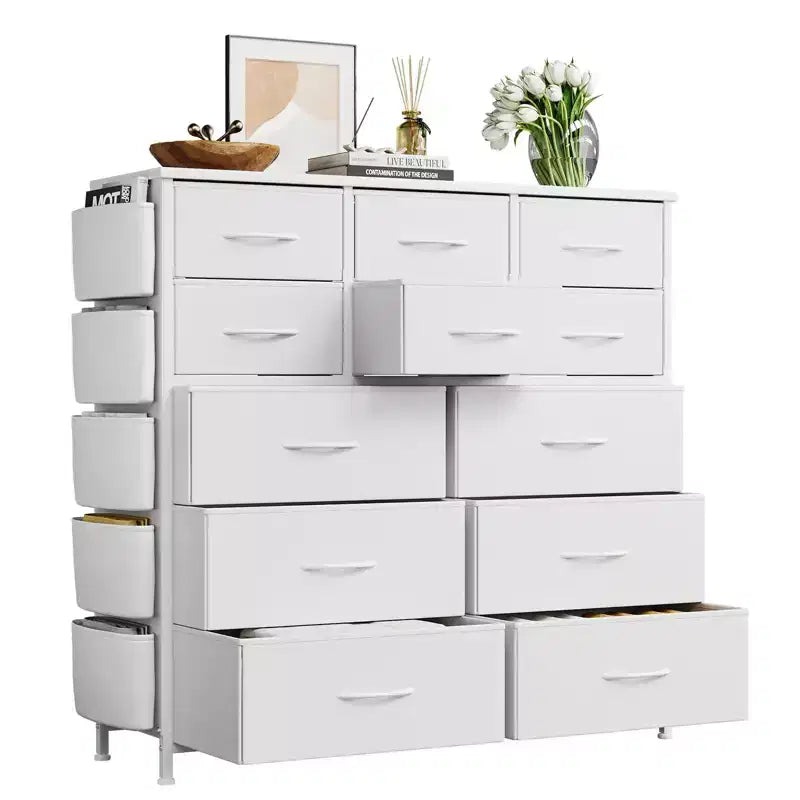 Cassettiera per Camera da Letto con 12 Cassetti, Comò e Cassettiere per Corridoio, Ingresso, Unità Organizer per la Conservazione con Tessuto, Robusto Telaio in Metallo